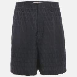 Valentino Black Logo Jacquard Silk Shorts M