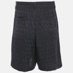 Pre Owned Valentino Black Logo Jacquard Silk Shorts M