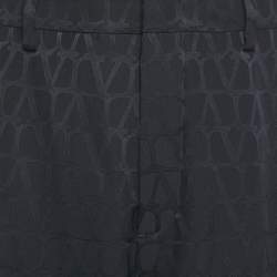 Pre Owned Valentino Black Logo Jacquard Silk Shorts M