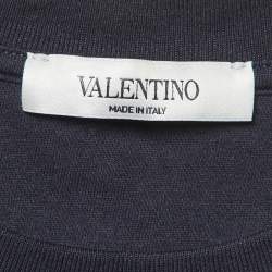 Pre Owned Valentino Navy Blue V Logo Cotton Crew Neck T-Shirt S