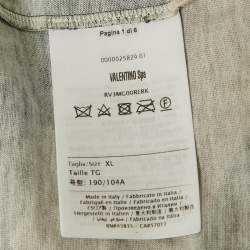 Pre Owned Valentino Dark Green Camouflage Print Cotton Applique Detail T-Shirt XL