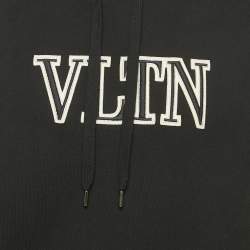 Pre Owned Valentino Black/White VLTN Embroidered Cotton Hoodie S