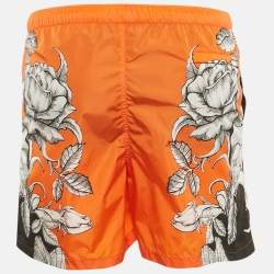 Pre Owned Valentino Orange Printed Nylon Swim Shorts S