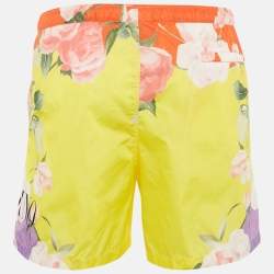 Pre Owned Valentino Yellow Flying Flower Print Nylon Swim Shorts S