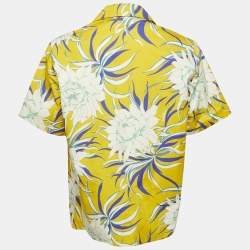 Pre Owned Valentino Yellow Printed Cotton Short Sleeve Shirt M