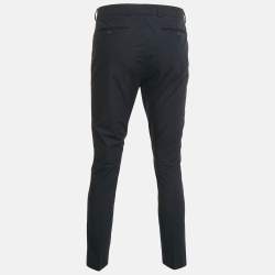 Pre Owned Valentino Navy Blue & Mandarin Orange Cotton Stripe Detail Trousers M 