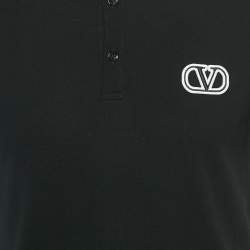 Pre Owned Valentino Black Cotton Logo Embroidered Cotton Polo T-Shirt M