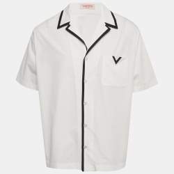 Pre Owned Valentino White Poplin V Detail Pocket Vacation Shirt M