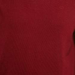 Pre Owned Valentino Burgundy Logo Embroidered Wool Blend V-Neck Jumper L