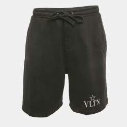 Pre Owned Valentino Black Logo Print Cotton Shorts L
