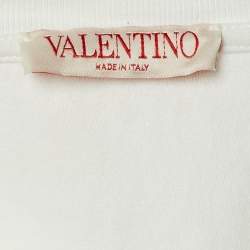Pre Owned Valentino White Logo Print Cotton Crew Neck T-Shirt M