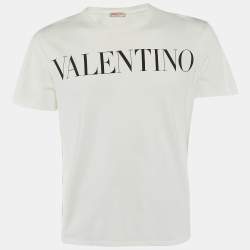 Pre Owned Valentino White Logo Print Cotton Crew Neck T-Shirt M