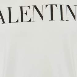 Pre Owned Valentino White Logo Print Cotton Crew Neck T-Shirt M