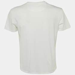 Pre Owned Valentino White Logo Print Cotton Crew Neck T-Shirt M
