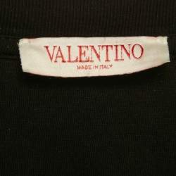 Pre Owned Valentino Black Floral Applique Jersey T-Shirt XXXL