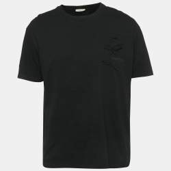 Pre Owned Valentino Black Floral Applique Jersey T-Shirt XXXL
