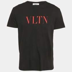 Pre Owned Valentino Black Logo Print Cotton T-Shirt M