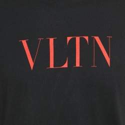Pre Owned Valentino Black Logo Print Cotton T-Shirt M