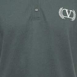 Pre Owned Valentino Green Logo Embroidered Pique Polo T-Shirt XL