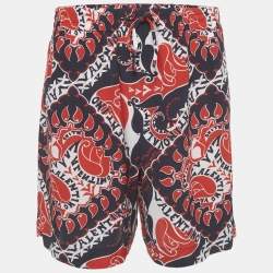 Pre Owned Valentino Red/Blue Printed Silk Shorts L