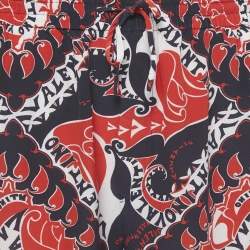 Pre Owned Valentino Red/Blue Printed Silk Shorts L