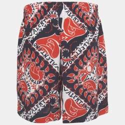 Pre Owned Valentino Red/Blue Printed Silk Shorts L