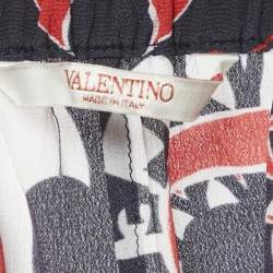 Pre Owned Valentino Red/Blue Printed Silk Shorts L