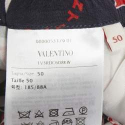 Pre Owned Valentino Red/Blue Printed Silk Shorts L