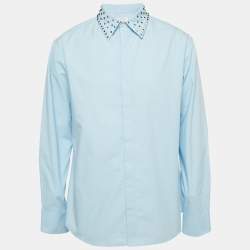 Pre Owned Valentino Blue Rockstead Embellished Cotton Shirt XL
