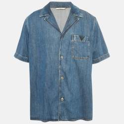 Pre Owned Valentino Blue V Detail Denim Oversized Shirt S