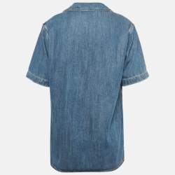 Pre Owned Valentino Blue V Detail Denim Oversized Shirt S