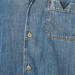 Pre Owned Valentino Blue V Detail Denim Oversized Shirt S