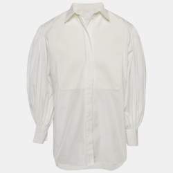 مملوكة مسبقًا قميص فالنتينو لو بلانك قطن أبيض بياقات منفوخة لوحة مقاس كبير