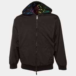 مملوكة مسبقًا Valentino Black VLT Print Synthetic & Cotton Reversible Hooded Jacket S 