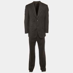 Pre Owned Valentino Black Pinstripe Wool Suit L/XL