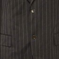 Pre Owned Valentino Black Pinstripe Wool Suit L/XL