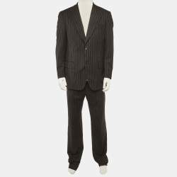 Pre Owned Valentino Black Pinstripe Wool Suit L/XL