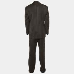 Pre Owned Valentino Black Pinstripe Wool Suit L/XL