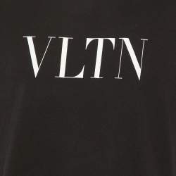 Pre Owned Valentino Black VLTN Print Cotton Crew Neck T-Shirt L