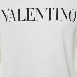 Pre Owned Valentino White Logo Print Cotton Crew Neck T-Shirt L