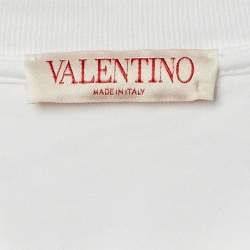 Pre Owned Valentino White Logo Print Cotton Crew Neck T-Shirt L
