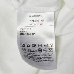 Pre Owned Valentino White Logo Print Cotton Crew Neck T-Shirt L