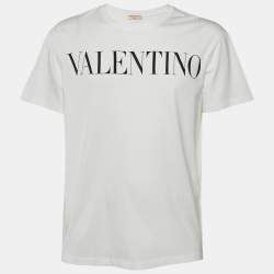 Pre Owned Valentino White Logo Print Cotton Crew Neck T-Shirt L