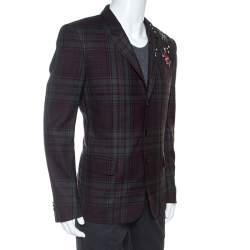 Pre Owned Valentino Bicolor Tartan Plaid Wool Embellished Detail Blazer XL