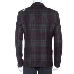Pre Owned Valentino Bicolor Tartan Plaid Wool Embellished Detail Blazer XL