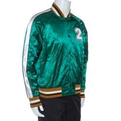 Pre Owned Valentino Green Satin Embroidered Logo Bomber Jacket L