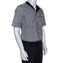 Pre Owned Valentino Bicolor Optical V Print Cotton Short Sleeve Shirt M