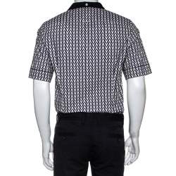 Pre Owned Valentino Bicolor Optical V Print Cotton Short Sleeve Shirt M