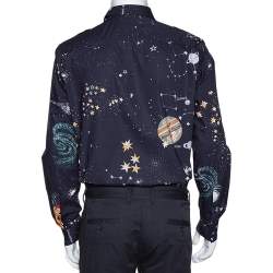 Pre Owned Valentino Navy Blue Cosmo Print Cotton Pocket Detail Shirt XL