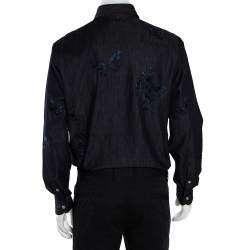 Pre Owned Valentino Indigo Denim Butterfly Embroidered Shirt L 